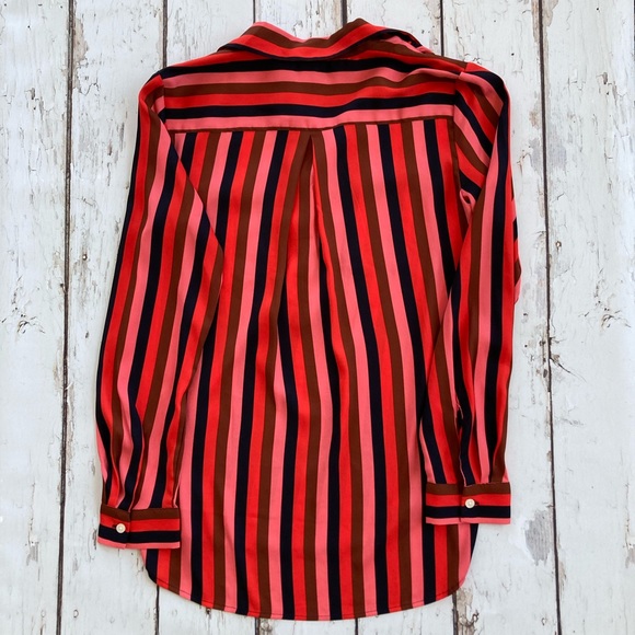 Ann Taylor Red & Black Stripe Button Front Blouse Size Small - Picture 7 of 14